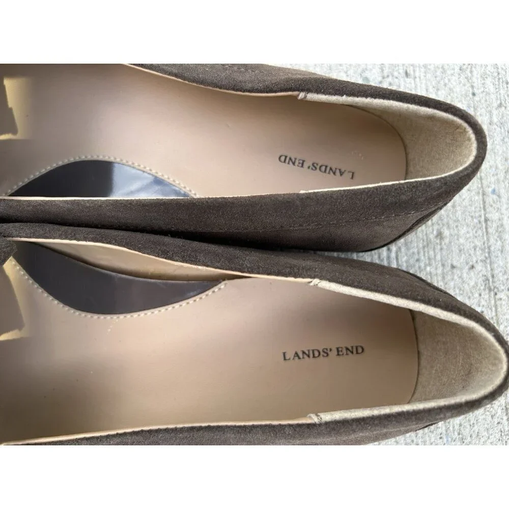 New Lands End Womens Size 8 Slip On Tassel Moccasin Brown Suede Loafers